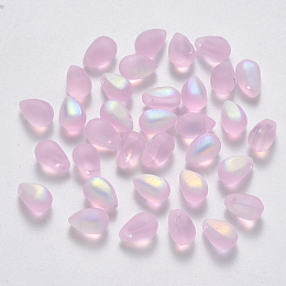 Honeyhandy Transparent Spray Painted Glass Charms, AB Color Plated, Frosted, Teardrop, Pearl Pink, 9x6x6mm, Hole: 1mm