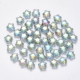 Honeyhandy Transparent Spray Painted Glass Beads, AB Color Plated, Star, Clear AB, 8x8.5x4mm, Hole: 1mm