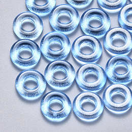 Honeyhandy Transparent Spray Painted Glass Beads, with Glitter Powder, Ring, Dodger Blue, 10x3mm, Hole: 4mm