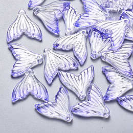 Honeyhandy Transparent Spray Painted Glass Pendants, with Glitter Powder, Fishtail Shape, Medium Slate Blue, 19x19.5x3.5mm, Hole: 1.2mm