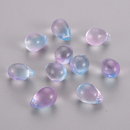 Honeyhandy Two Tone Transparent Spray Painted Glass Charms, Teardrop, Lilac, 14x10x9mm, Hole: 1mm