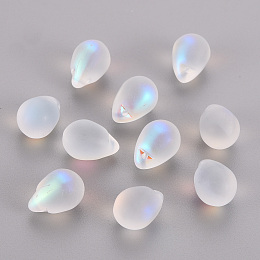 Honeyhandy Transparent Spray Painted Glass Charms, AB Color Plated, Frosted, Teardrop, Clear AB, 14x10x10mm, Hole: 1mm