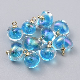 ARRICRAFT AB Color Transparent Acrylic Pendants, Bead in Bead, with CCB Plastic Pendant Bails, Heart, Light Gold, Deep Sky Blue, 19x18x14mm, Hole: 2.5mm