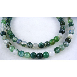 Honeyhandy Natural Moss Agate Beads Strands, Round, about 4mm in diameter, hole: about 0.8mm, about  84pcs/strand, 15 inch