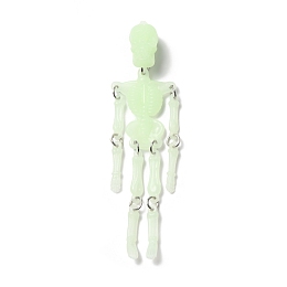 Honeyhandy Halloween Luminous PVC Skeleton Pendants, Glow in the Dark, with Iron Link Rings, Aquamarine, 100x26.5x15mm, Hole: 1.6mm