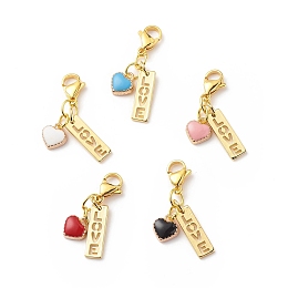 Honeyhandy Alloy Enamel Heart Pendant Decorations, Word Love Lobster Clasp Charms, Clip-on Charms, for Keychain, Purse, Backpack Ornament, Stitch Marker, for Valentine's Day, Mixed Color, 33mm