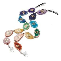 Honeyhandy Dyed Nuggets Natural Agate Chakra Hanging Pendant Decorations, with Nylon Cord and Glass Beads, Colorful, 545~615mm