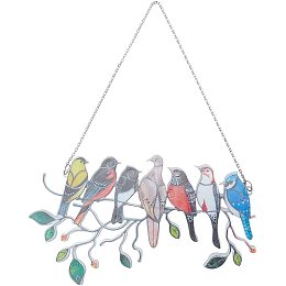 AHANDMAKER Multicolor Birds on a Wire High Stained Ornament, Birds Pendant Ornaments with Stainless Steel Curb Chains and Jump Rings, Bird Suncatchers for Garden Home Decor Indoor Outdoor Beautify