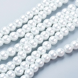 NBEADS 15 Strands Pearlized Glass Round Beads Strand, White, 8mm, Hole: 1mm; About 110pcs/strand, 32"