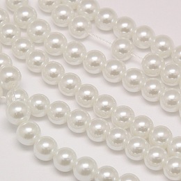 Arricraft Eco-Friendly Dyed Glass Pearl Round Beads Strands, Cotton Cord Threaded, White, 10mm, Hole: 0.7~1.1mm, about 42pcs/strand, 15 inches