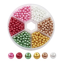 Arricraft Glass Pearl Bead Sets, Pearlized, Round, Mixed Color, 4mm, Hole: 1mm, about 650pcs/box