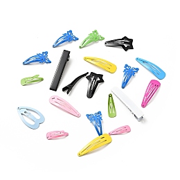 Honeyhandy Spray Paint Iron Snap & Alligator Hair Clip Findings, Mixed Color, 38~60x11~25x0.5~14mm, about 200pcs/200g