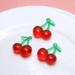 Honeyhandy Transparent Resin Imitation Fruit Pendants, Cherry Charms, Red, 33x26mm