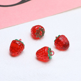 Honeyhandy Transparent Resin Imitation Fruit Pendants, Strawberry Charms, Red, 18x13mm