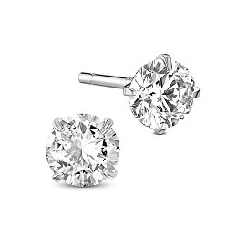 Honeyhandy SHEGRACE 925 Sterling Silver Four Pronged Ear Studs, with AAA Cubic Zirconia, Clear, 4mm