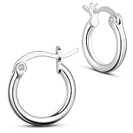 SHEGRACE 925 Sterling Silver Hoop Earrings, Platinum, 12.6x2mm