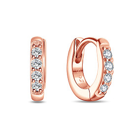 Arricraft 925 Sterling Silver Huggie Hoop Earrings, Hypoallergenic Earrings, with Grade AAA Cubic Zirconia, Ring, Rose Gold, 9.5x2mm