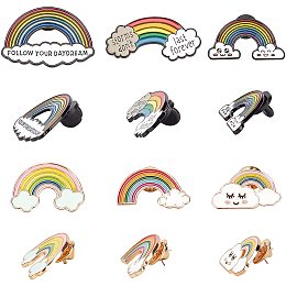 CHGCRAFT 12pcs 6 Styles Zinc Alloy Brooches Enamel Lapel Pin Rainbow Badges Brooches with Enamel and Iron Butterfly Clutches or Rubber Clutches Mixed Color