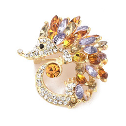 Honeyhandy Rhinestone Hedgehog Badge, Animal Alloy Lapel Pin for Backpack Clothes, Golden, Topaz, 44x40x12mm, Pin: 0.7mm