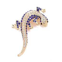 Honeyhandy Rhinestone Lizard Badge, Animal Alloy Lapel Pin for Backpack Clothes, Golden, Sapphire, 56x37x6.5mm, Pin:0.7mm