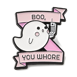 Honeyhandy Halloween Ghost with Word BOO Who're You Enamel Pin, Electrophoresis Black Zinc Alloy Brooch for Backpack Clothes, 30x28x1.5mm