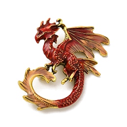 Honeyhandy Dragon Enamel Pin Brooches, Antique Golden Alloy Rhinestone Badge for Backpack Clothes, FireBrick, 56x41x17mm, Hole: 5x3.5mm