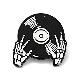 Honeyhandy Skull Hand with Records Enamel Pin, Halloween Alloy Badge for Backpack Clothes, Electrophoresis Black, White, 31x30x1.5mm