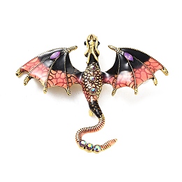 Honeyhandy Dragon Enamel Pins, Antique Golden Plated Alloy Rhinestone Brooch for Unisex, Salmon, 61x71x11mm