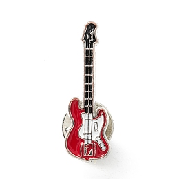 Honeyhandy Guitar Enamel Pin, Musical Instrument Alloy Brooch for Backpack Clothes, Platinum, Red, 29.5x10x1.5mm, Pin: 1.2mm