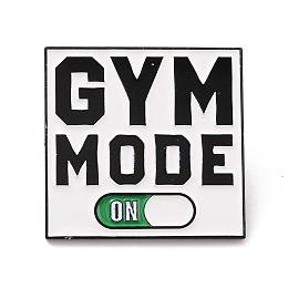 Honeyhandy Gym Mode Word Enamel Pin, Square Alloy Enamel Brooch for Backpack Clothes, Electrophoresis Black, Seashell Color, 29x30x10mm, Pin: 1mm