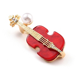 Honeyhandy Violin Alloy Brooch with Resin Pearl, Exquisite Musical Instruments Lapel Pin for Girl Women, Golden, Red, 49x20x13mm, Pin: 0.8mm