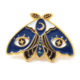 Honeyhandy Alloy Enamel Brooches, Enamel Pin, with Butterfly Clutches, Butterfly, Golden, Marine Blue, 20x27.5x9.5mm