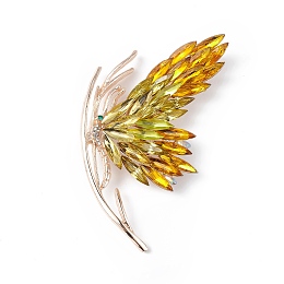 Honeyhandy Rhinestone Butterfly Brooch Pin, Light Gold Alloy Badge for Women, Topaz, 73.5x64x15mm, Pin: 0.8mm