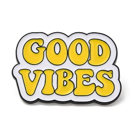 Honeyhandy Alloy Enamel Pins, Word Good Vibes Brooches, Electrophoresis Black, Yellow, 20x30x1.5mm