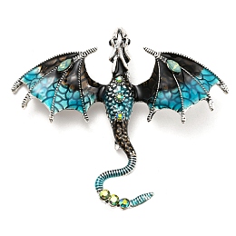 Honeyhandy Dragon Enamel Pins, Antique Silver Alloy Rhinestone Brooch, Deep Sky Blue, 61x70.5x10.5mm