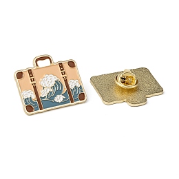 Honeyhandy Creative Zinc Alloy Brooches, Enamel Lapel Pin, with Iron Butterfly Clutches or Rubber Clutches, Suitcase, Bisque, 26.2x30.5mm, pin: 1mm