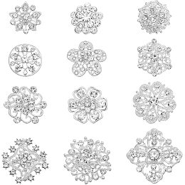 PandaHall Elite 12pcs Clear Rhinestone Brooches Kit Crystal Flower Brooches Pins Silver Elegant Wreath Rhombus Star Brooch Lapel Pin for Bride Bridesmaid Wedding Corsage Dress Accessories