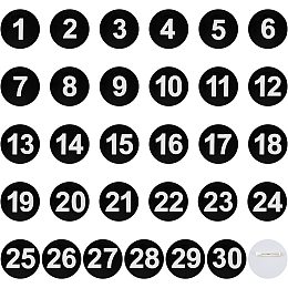 OLYCRAFT 30pcs Plastic Number Tag 49mm Round Number Brooch Black Number Tags with Pins, Label with Number 1-30 Round Number Labels for Backpack Clothes Contestant Sports Events