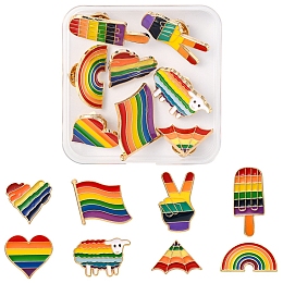 Honeyhandy 8Pcs 8 Style Rianbow Color Pride Flag Enamel Pins Set, Light Gold Alloy Kite & Heart & Sheep & Ice Sucker Brooches for Backpack Clothes, Mixed Color, 16~37x16~30x2mm, Pin: 1mm, 1Pc/style