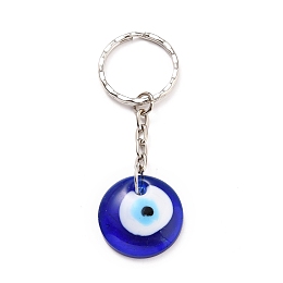 Honeyhandy Evil Eye Lampwork Keychain, with Platinum Plated Iron Split Key Rings, Royal Blue, 78mm