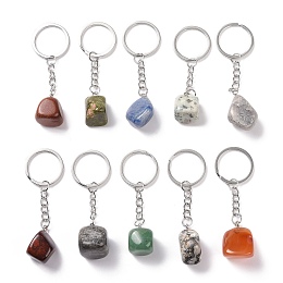 Honeyhandy Nuggets Natural Gemstone Keychain, with Iron Split Key Rings, 7.7~8.8cm