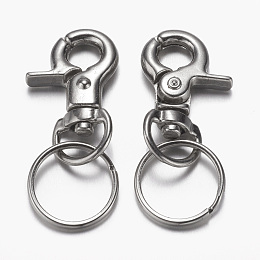 Honeyhandy Zinc Alloy Swivel Clasp Keychain, with Iron Ring Findings, Platinum, 47mm