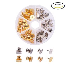 BENECREAT 30 Sets Gold & Platinum Colors Clutch Pin Backs with Tie Tacks Blank Pins Kit, Locking Bulk Metal Pin Keepers Locking Clasp