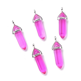 Honeyhandy Faceted Bullet Glass Pointed Pendants, with Platinum Plated Brass Findings, Magenta, 38~39.5x12.5x10mm, Hole: 5x3mm