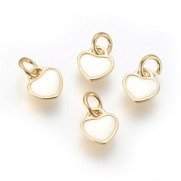 Honeyhandy Enamel Brass Charms, Heart, White, Golden, 8x7x2mm, Hole: 3mm