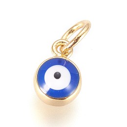 Honeyhandy Enamel Brass Charms, with Jump Ring, Evil Eye, Blue, Golden, 8x6x4mm, Hole: 3.5mm