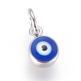 Honeyhandy Enamel Brass Charms, with Jump Ring, Evil Eye, Blue, Platinum, 8x6x4mm, Hole: 3.5mm