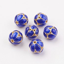 Honeyhandy Brass Enamel Beads, Round, Blue, 9.5mm, Hole: 1mm