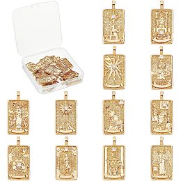 SUNNYCLUE 1 Box 12Pcs Tarot Charms Tarot Card Charm Real 18K Gold Plated Brass Charms Micro Pave Cubic Zirconia King Queen Sun Tarot Charm for Jewelry Making Charms Earrings Necklace Adult Craft