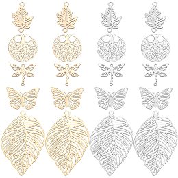 CHGCRAFT 80pcs 5 Styles Brass Links Connectors Dragonfly Butterfly Leaf Shape Connector Charms Jewelry Making Etched Metal Embellishments Links for Jewellery Crafting